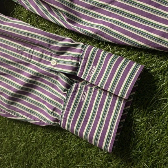 Lauren Ralph Lauren Women's Button Down Shirt 3XL Purple Monogram 3/4 Sleeve - Picture 5 of 12